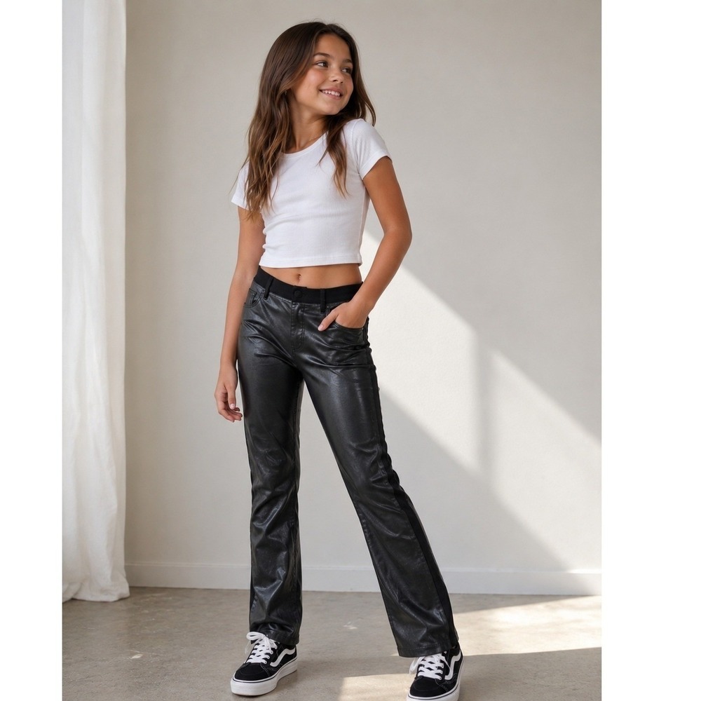 RUUM Faux Leather Front Leggings Girls Size 10 Black